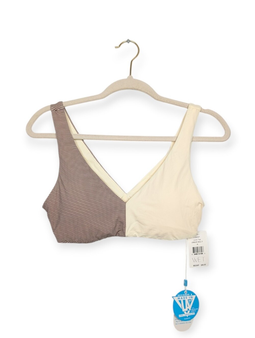 WET Swimwear Layla Bikini Top M Umber Multi Stripe Swim Resort NWT